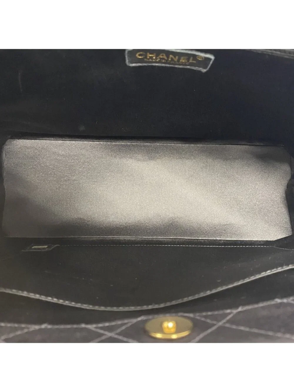 Chanel Shoulder Bag Quilted Cotton Black Gold